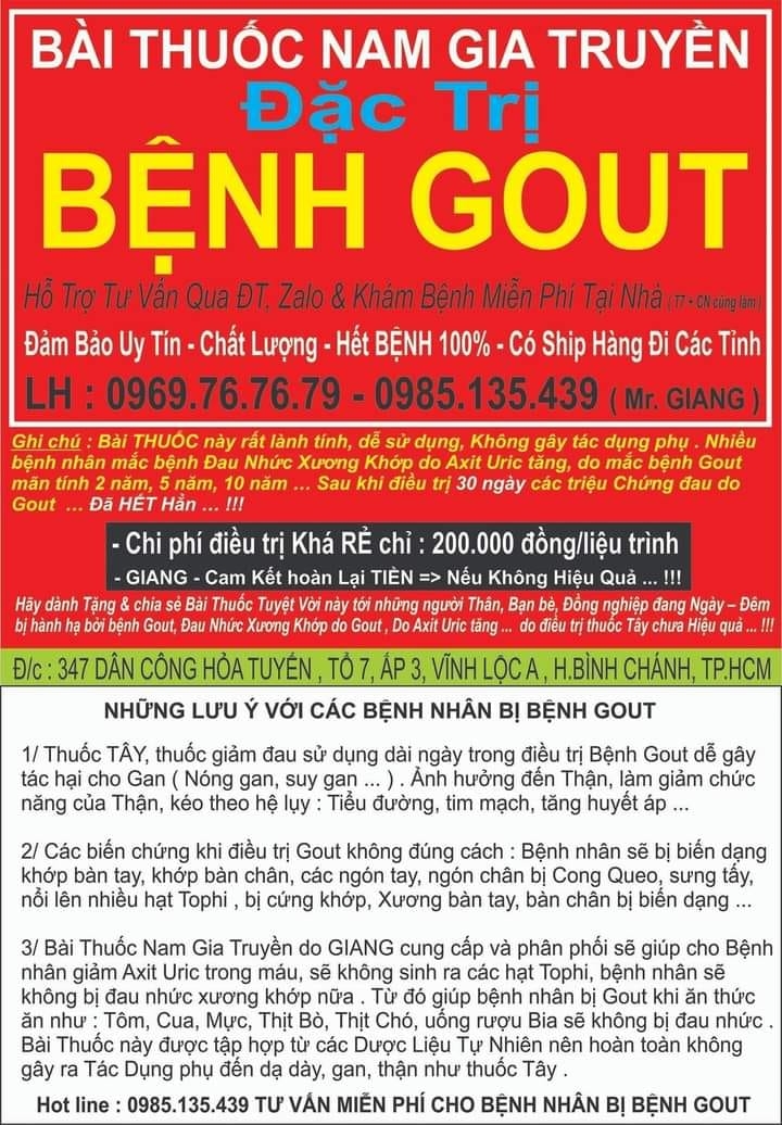 Thuốc Đông Y - Gia Truyền : Đặc Trị Bệnh GOUT